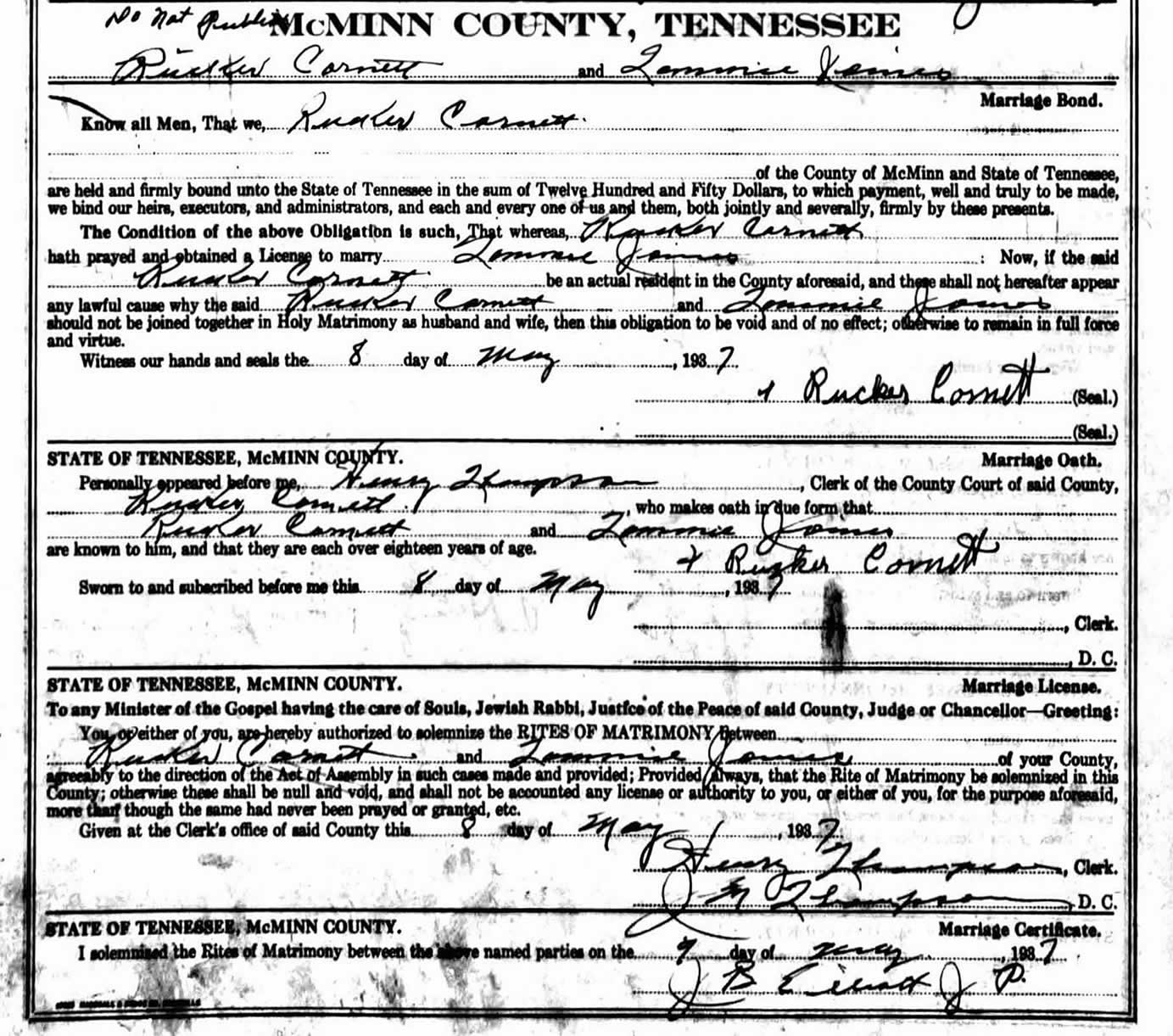Rucker and Tommie marriage certifcate.